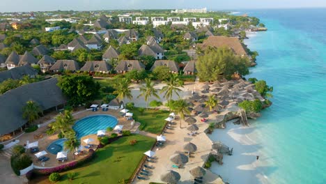 Nungwi-Beach,-Zanzibar---Tanzania---June-18,-2022---Resort-on-the-coast-of-the-Indian-Ocean-in-Nungwi-Beach-with-a-swimming-pool