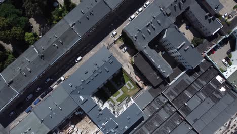 A-drone-shot-of-a-neighbouhood-in-Lodz,-Poland