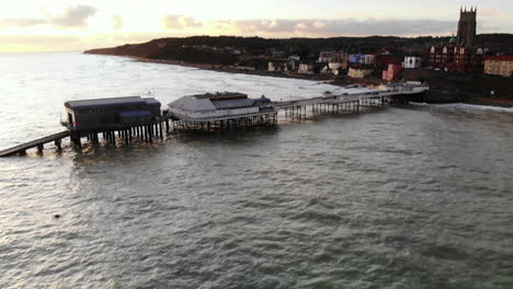 Aerial-footage-of-cromer-pier-and-town-shot-from-the-sea