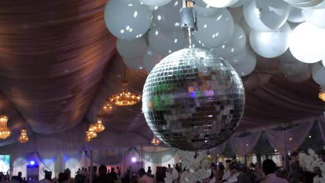Slow-motion-video-of-a-Disco-Light,-overhead-at-a-Wedding-Party