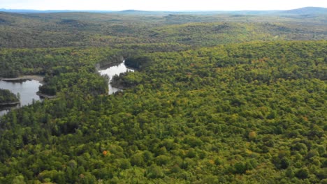 Early-fall-aerial-footage-of-remote-lake-in-northern-Maine-PAN-left-towards-lake