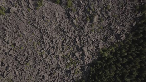 Toma-Aérea-De-Drones-Volando-Directamente-Sobre-Rocas-Y-Bosques-En-La-Montaña