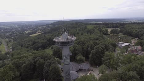 A-drone-shot-flying-left-and-around-a-watch-tower-in-the-Netherlands
