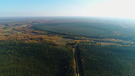 Colorful-seasonal-forests-in-autumn-fall-aerial-wide-view