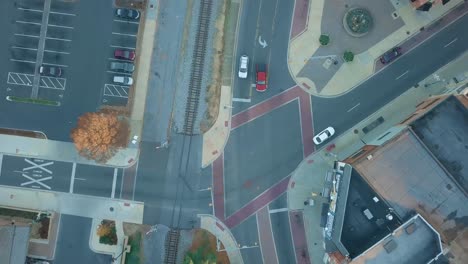 Aerial-Tracking-Shot-of-Car-in-Downtown