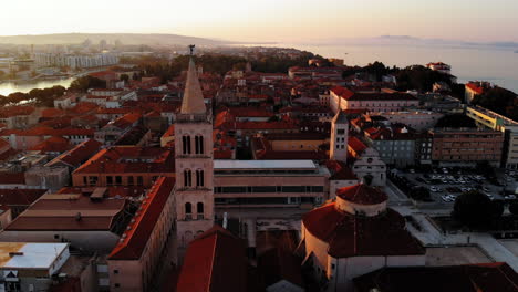 Aerial-cityscape-Zadar,-at-sunrise,-Zadar,-Croatia