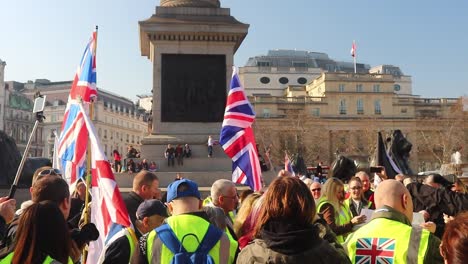 Londres,-Inglaterra-Chaqueta-Amarilla-Manifestantes-A-Favor-De-La-Omc-Brexit-En-Trafalgar-Square-Londres