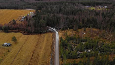 Aerial-view-of-road-going-in-to-the-forrest