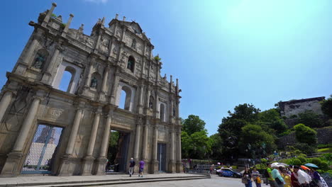 Pan-left-revealing-historical-church-architecture-and-popular-tourist-spot
