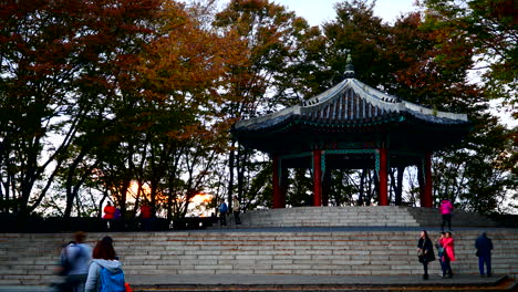 Seoul-South-korea---Circa-Historic-pavilion-in-Namsan-Mountain-Park-in-Seoul,-South-Korea