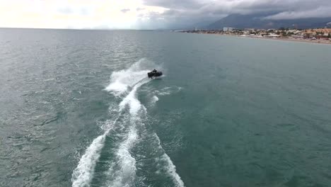 video-shows-quick-standup-jetski-racing-turns-in-water,-filmed-on-the-south-coast-of-spain,-marbella,-malaga,-spain
