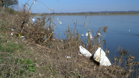 Plastic-Trash-Pollution-Along-the-Meuse-River-Bank,-France