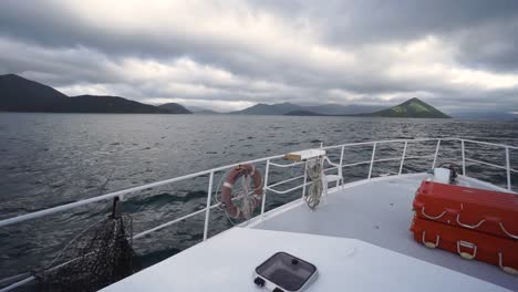 Panorama-view-from-front-deck-of-cruise-boat-on-cloudy-day-in-New-Zealand
