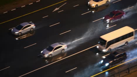Cars-driving-on-the-highway-during-heavy-rain-in-Dubai