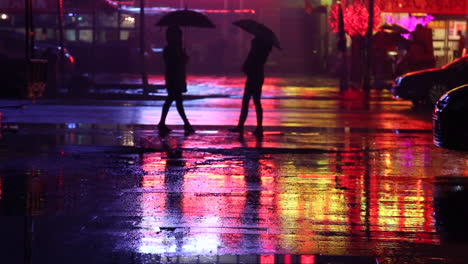 Cinemagraph-of-two-women-in-the-evening-on-a-road-staying-still-while-it-is-raining