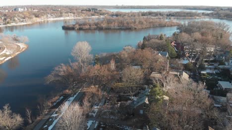 Aerial-footage-lake-of-the-isles-and-Calhound-lake,minnesota,-during-a-sunny-afternoon