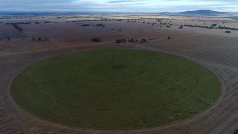 Aerial-of-large-Irrigation-Circle-on-farm-land-in-outback-Australia