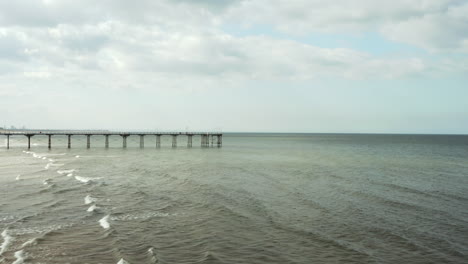 Aerial-Dolly-Shot-of-Saltburn-Pier-on-Spring-Day