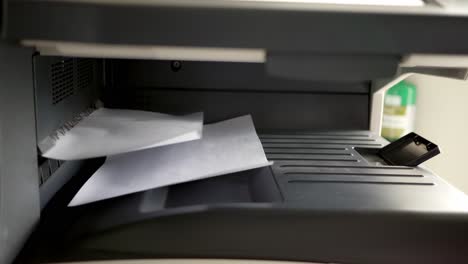 Primer-Plano-Del-Documento-De-La-Impresora-De-Oficina-En-El-Proceso-Está-Funcionando-Y-La-Copiadora-De-Hojas-Con-Papel-Blanco