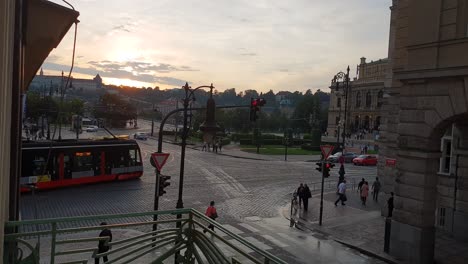 Ambulance-in-a-hurry-in-Prague-at-sunset