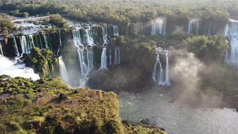 Aerial-view,-Iguazu-falls-in-Brazil,-on-a-beautiful-summer-day