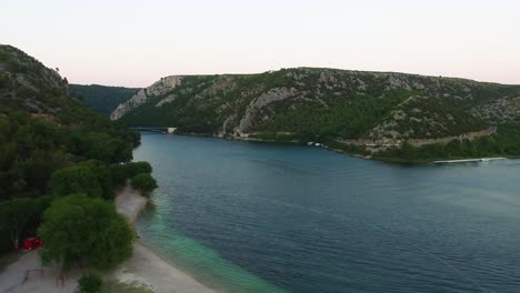 Aerial-drone-shot-of-the-bay-in-Skradin-in-Šibenik-Knin-County-Croatia