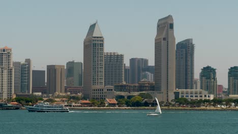 San-Diego-skyline-from-Coronado-island-during-a-beautiful-day-with-boat-traffic
