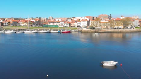 Over-view-to-the-marine-at-Vila-do-Conde,-Portugal