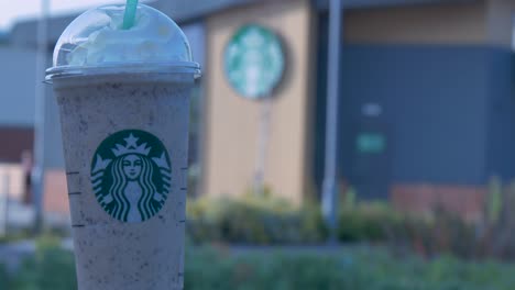 An-ice-cold-Frappuccino-in-front-of-starbucks