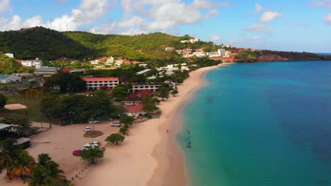 Amazing-aerial-views-of-the-epic-Caribbean-beach-located-in-Grand-Anse,-Grenada-also-known-as-the-spice-island