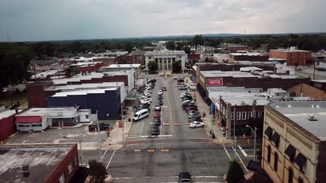 Aerial-Wide-Shot-of-Graham-North-Carolina-with-Alamance-County-Courthouse-in-the-distance