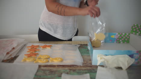 Footage-Of-a-Caucasian-woman-Making-Fish-Cookies