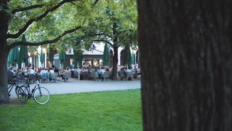 Restaurant---Cafe-with-many-people-in-the-background---Crowded-place---Outside---Garden