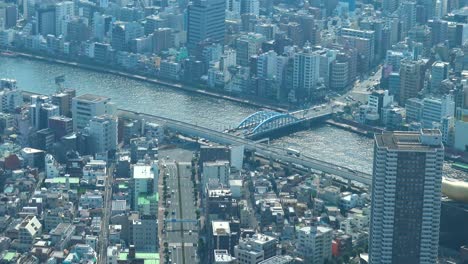 Aerial-view-of-Tokyo-river-and-bridge-from-Skytree-tower