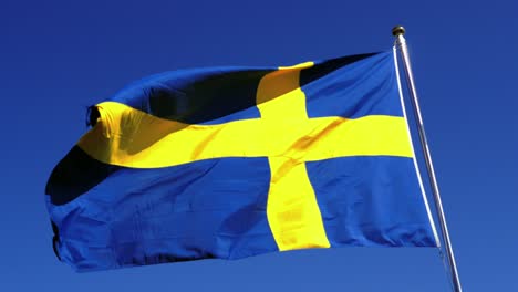 The-Swedish-flag-caught-majestically-waving-on-a-clear-summer-day-in-the-Mariefred-region