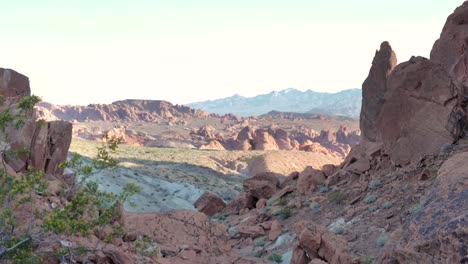 Beautiful-view-of-red-rocks-on-sunny-day-in-Valley-of-Fire-State-Park,-Nevada,-USA-in-slow-motion