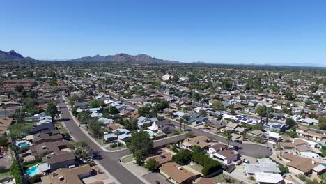 Drone-footage-of-Scottsdale,-Arizona-view-toward-the-distinctive-architecture