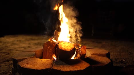 Bonfire-fire-pit-at-night-camping