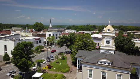 Aerial-of-drone-flying-past-the-old-Burke-County-Courthouse-in-Morganton-North-Carolina-in-4k
