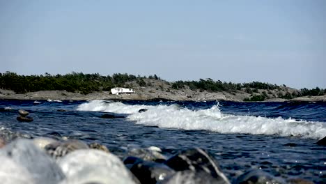 Waves-crashing-on-Sweden's-most-famous-shoreline-for-windsurfing-in-Stockholms-south-archipelago