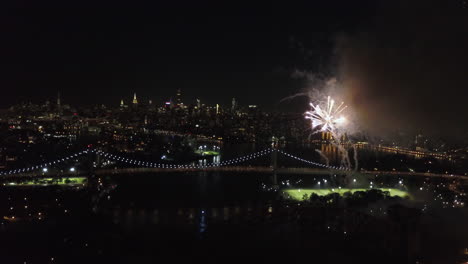 Aerial-footage-from-the-Astoria-Park-in-Queens,-NY-for-the-Firework-show-2018