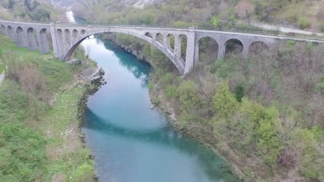 Aerial-view-of-Solkan-bridge-above-Isonzo-river