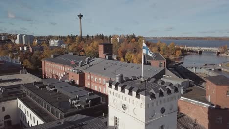 Volando-Más-Allá-De-La-Bandera-Finlandesa-Hacia-Näsinneula-En-Tampere