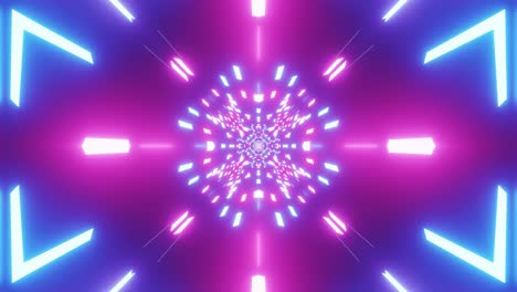 Warp-Speed-Forward-Motion-into-Tunnel-with-Blue-and-Pink-Light-Beams,-3D-Graphic