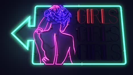 Realistic-3D-render-of-a-vivid-and-vibrant-animated-flashing-neon-sign-for-an-adult-club-depicting-the-words-Girls-Girls-Girls,-with-a-black-background