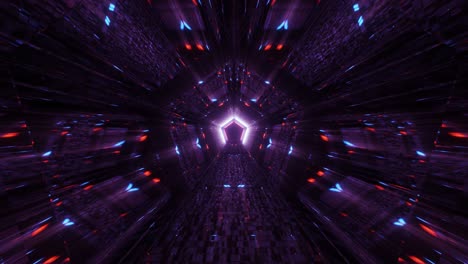 VJ-Loop---Flying-Through-a-Glowing-Purple,-White-and-Red-Pentagonal-Kaleidoscope-Tunnel