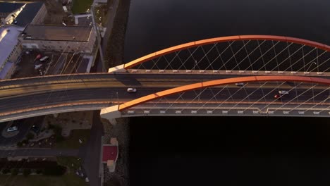 Slow-moving-aerial-shot-over-Hastings-Bridge,-Minnesota