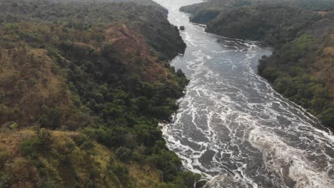 Aerial-drone-shot-of-the-river-Nile-in-Africa-and-a-nature-background