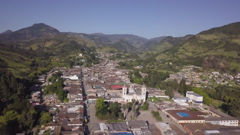 Aerial-Drone-shot-of-Silvia,-a-small-town-in-the-Cauca-Department-of-Colombia