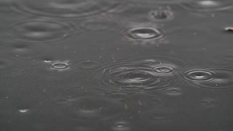 Slow-motion-shot-of-water-rain-drops-splashing-on-the-ground-during-stormy-dark-day